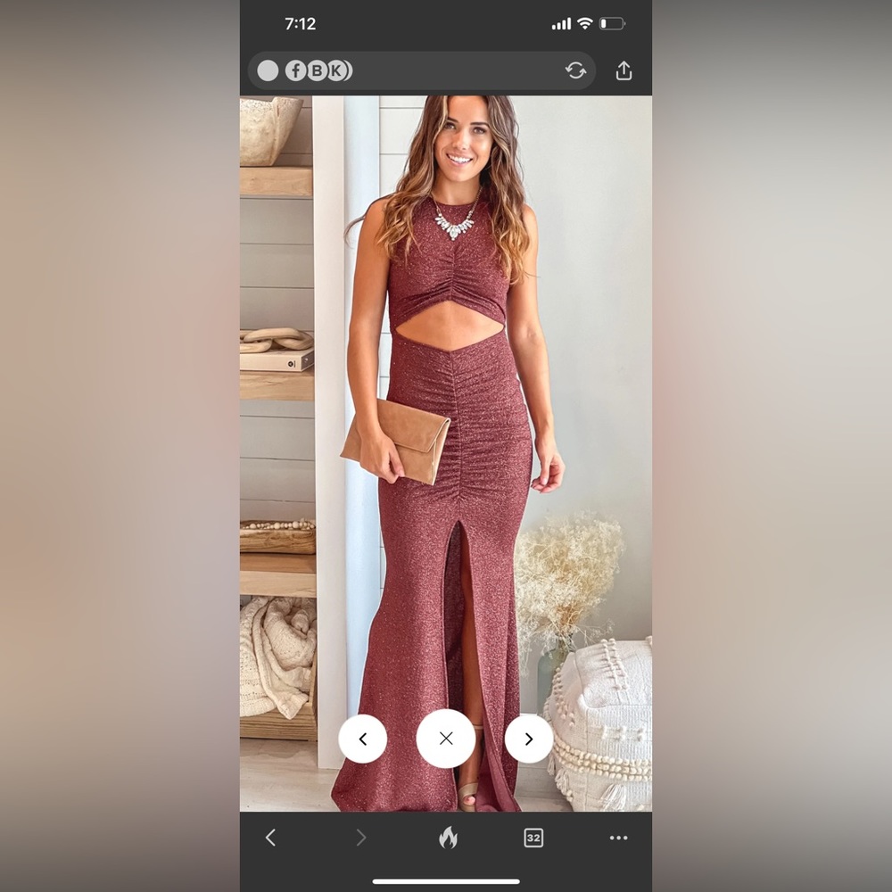 Chocolate Glitter Ruched Maxi Dress With Cut Out